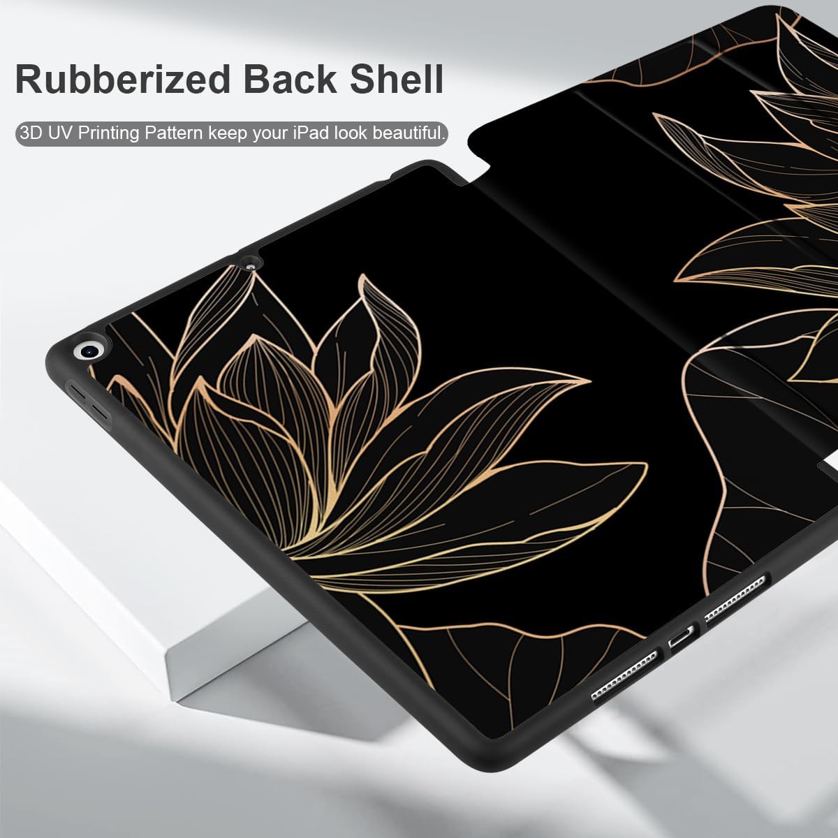 DONGKE Case Compatible with iPad 10.2 Inch 2021 2020 2019 iPad 9th/8th/7th Generation with Pencil Holder, Slim Stand Protective Case with Soft TPU Back, Auto Sleep/Wake Cover, Lotus