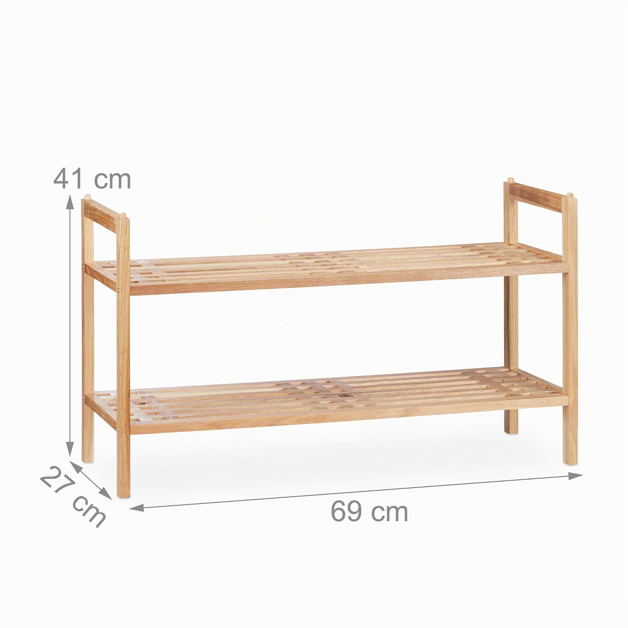 Relaxdays 4 x Schuhregal stapelbar, Schuhablage mit je 2 Etagen, Walnuss Holz, je bis zu 6 Paar Schuhe, HBT 41 x 69 x 27 cm, Natur