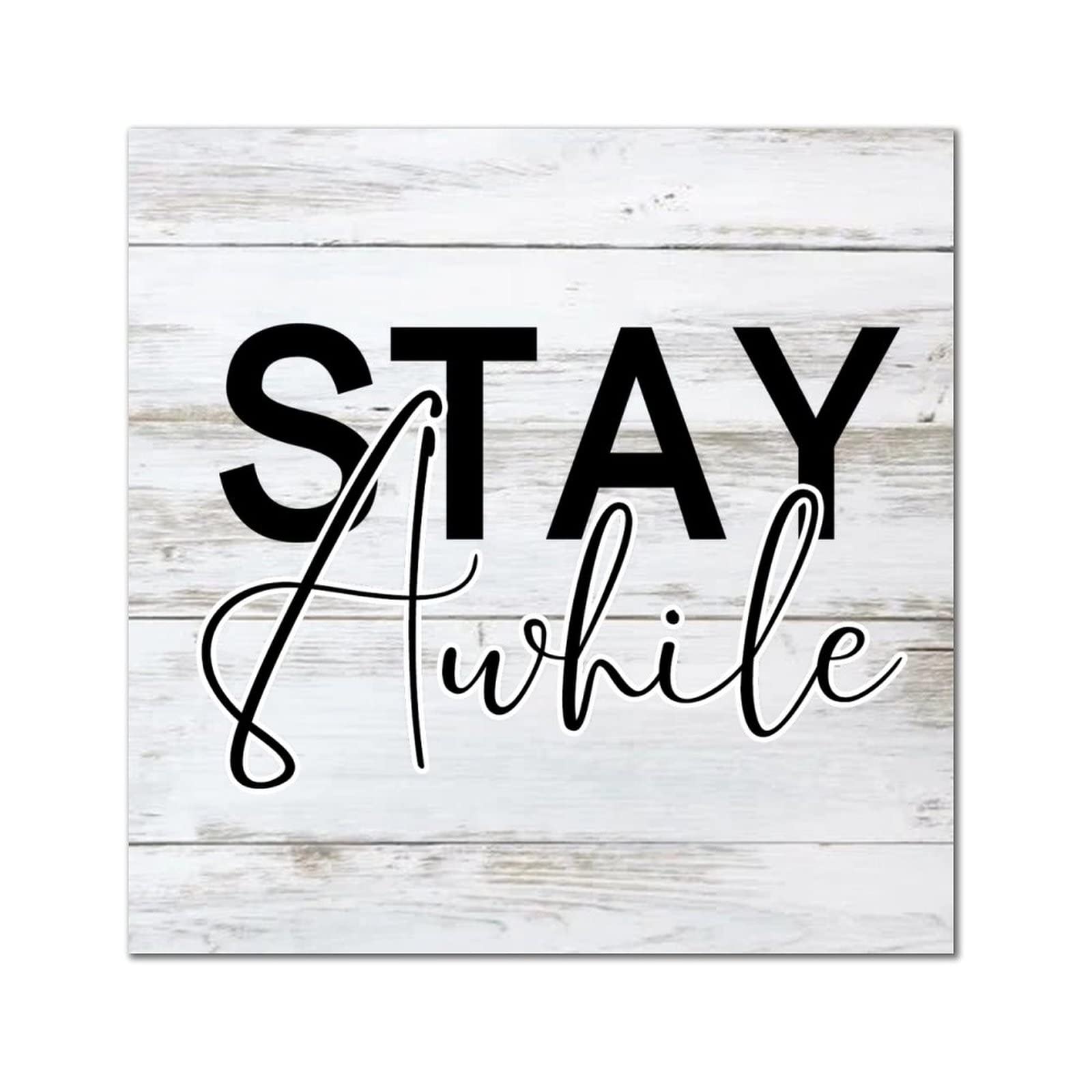 Plaque murale Stay Awhile en bois : cadeau de pendaison de crémaillère idéal