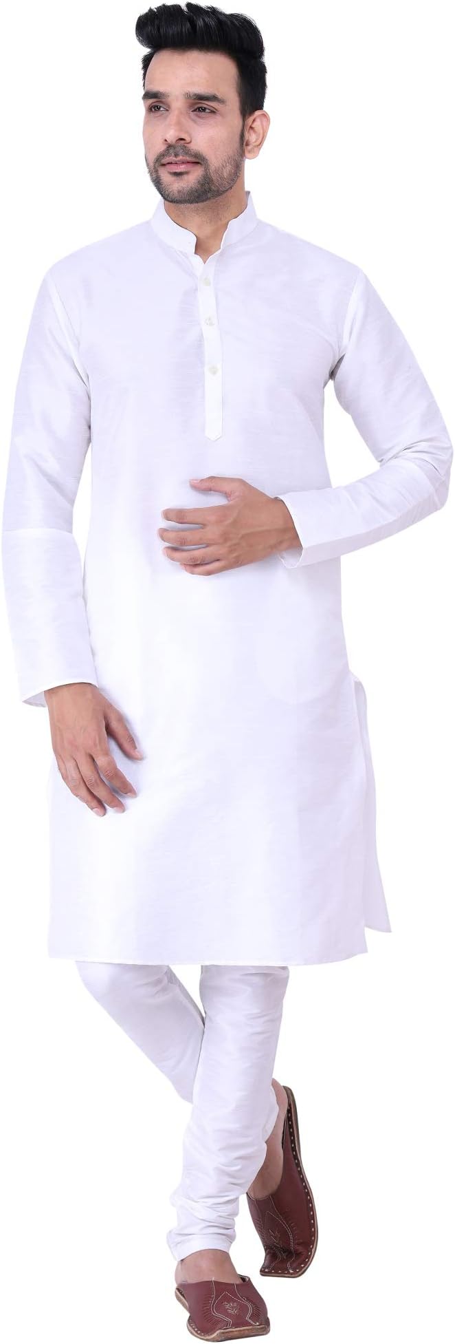 Sadree®Men's Silk Blend|Classic|Occassion|Ethinic|Full Sleeve|Mandirn Collor|Knee Length|Solid Colour|Light Weight|Comfort|Regular Fit Kurta Pyjama Set