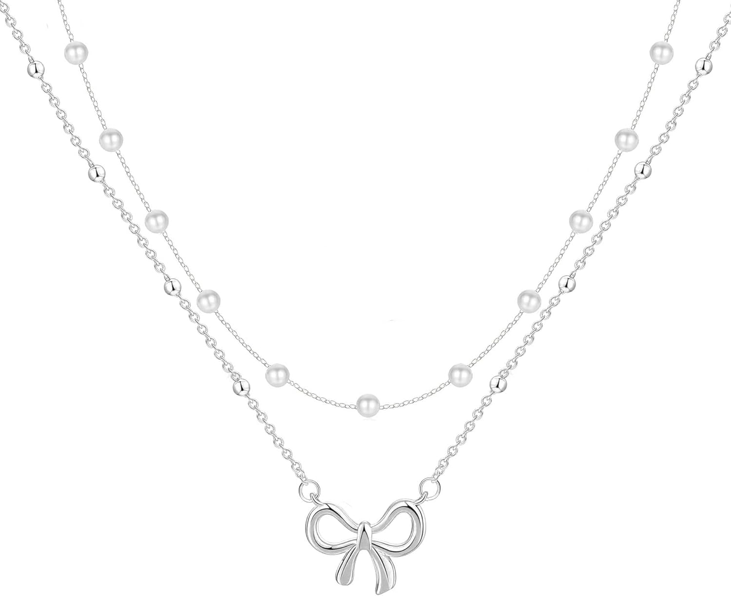 Bow Necklace Trendy 14k Gold Silver Plated Pearl Choker Bow Pendants Necklace Layered Necklaces for Women Jewelry Gift