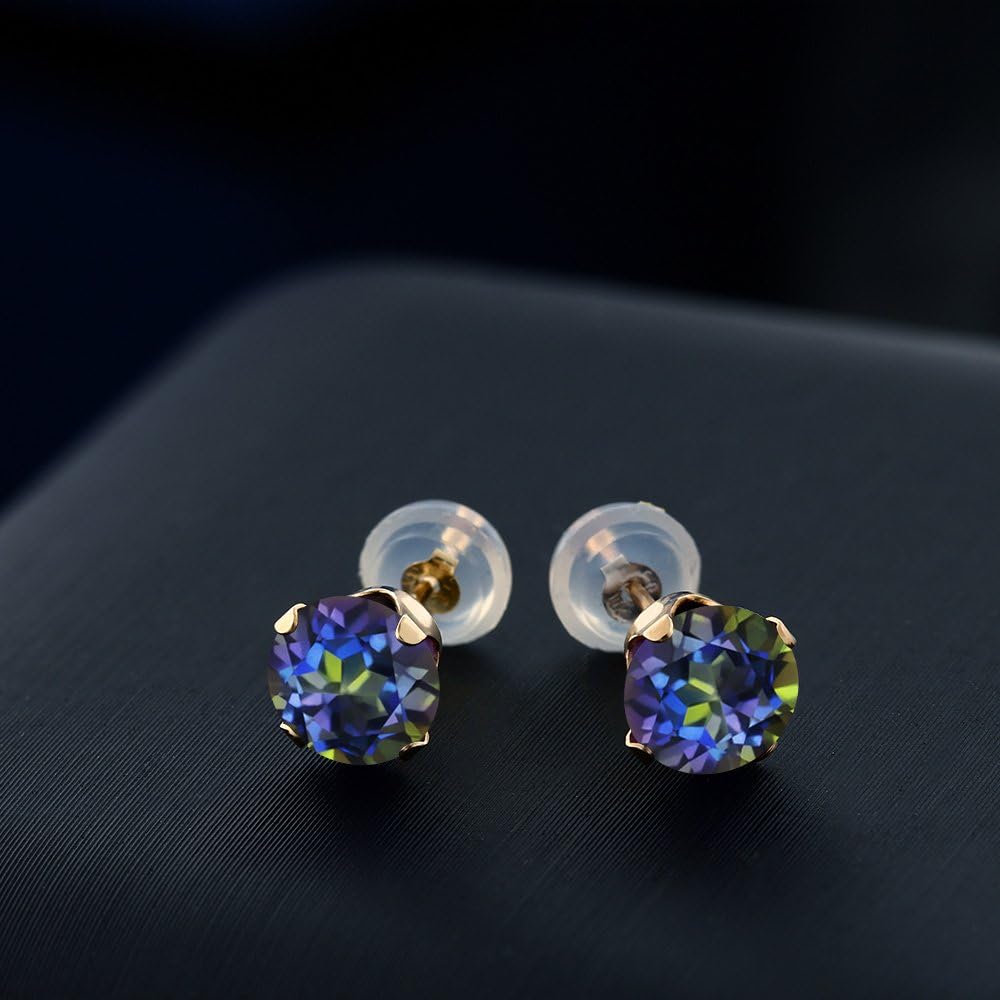 Gem Stone King 10K Yellow Gold Gemstone Birthstone Stud Earrings for Women Men | Round 6MM | Fine Jewelry Gifts for Her Him Mom Dad Wife - Image 3
