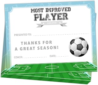 25 PCS Soccer End of Season Most Improved Player Awards Certificate,Soccer Sports Certificate of Achievement Appreciation for Boys Girls Students Teachers Employees, 8x10 Inch