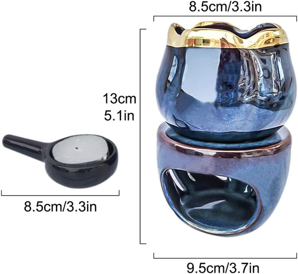 Wax Melt Essential Oil Burner with Tealight Spoon Removable Aromatherapy Burner Green Ceramic Aroma Oil Candle Diffuser Wax Tart Warmer for Home Bedroom Decor Christmas Housewarming Gift
