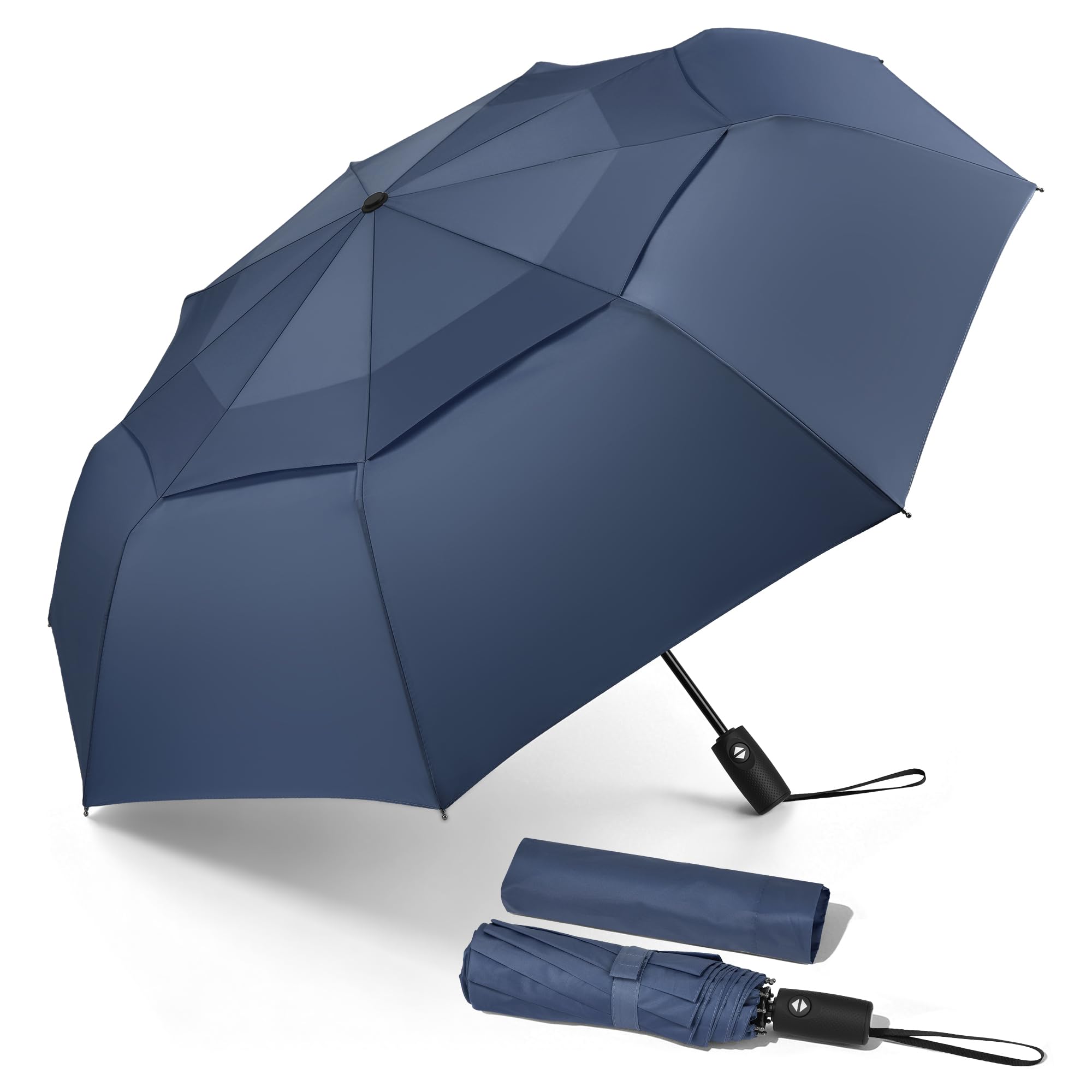 Zomake Women's Sapphire/Double Canopy/46‘’ Compact Umbrella Windproof Strong,Travel Small Umbrella Foldable Portable Brolly Automatic Folding For Men,46In ()