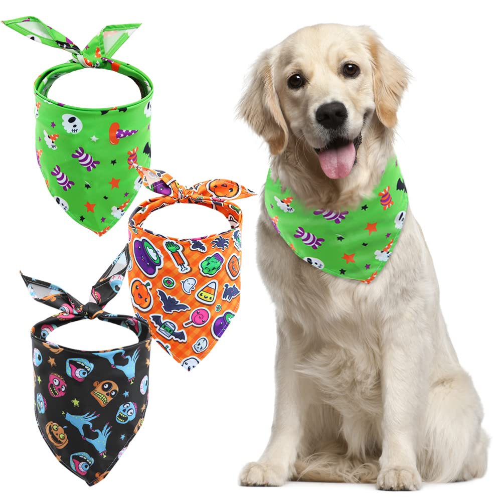 Halloween-Hundehalstuch – Wendbar, Kürbis & Spinnennetz Design, Verstellbar, Für Kleine & Mittlere Hunde (Größe M)