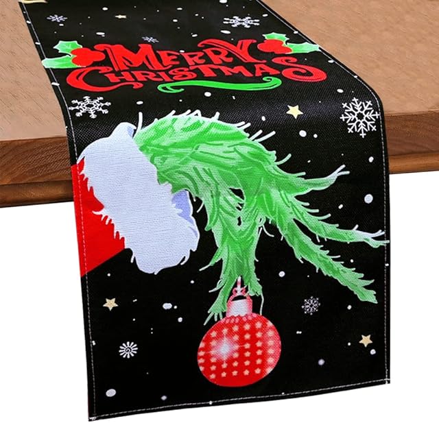 13x72Inch Christmas Table Runner, Christmas Decorations Elf Party Decor Merry Christmas Table Runner for Xmas Holiday Kitchen Dining Table Decoratio