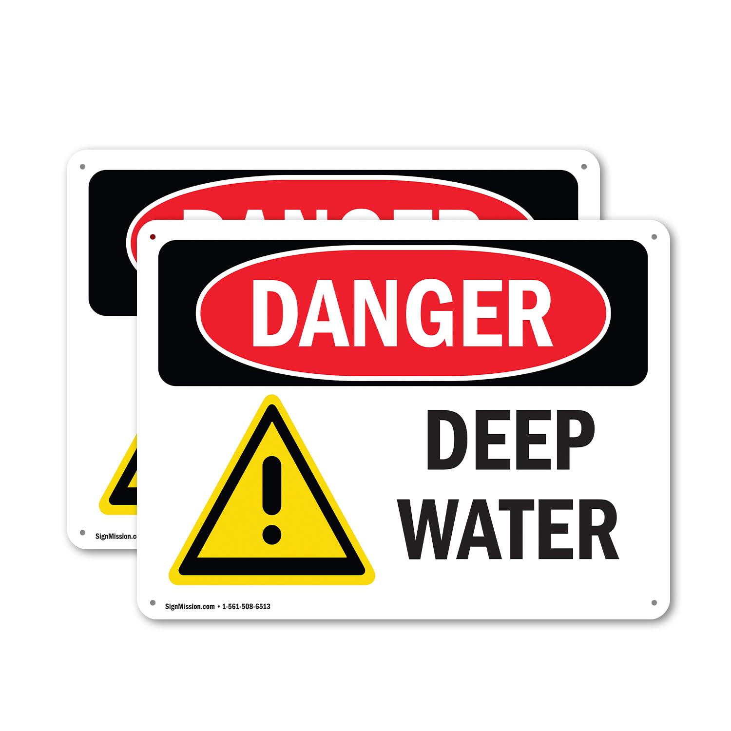 (2 Pack) Deep Water OSHA Danger Sign 14 Inch X 10 Inch Plastic Sign, Weather Resistant, UV Protected for Workplace, Business, and Construction Site,