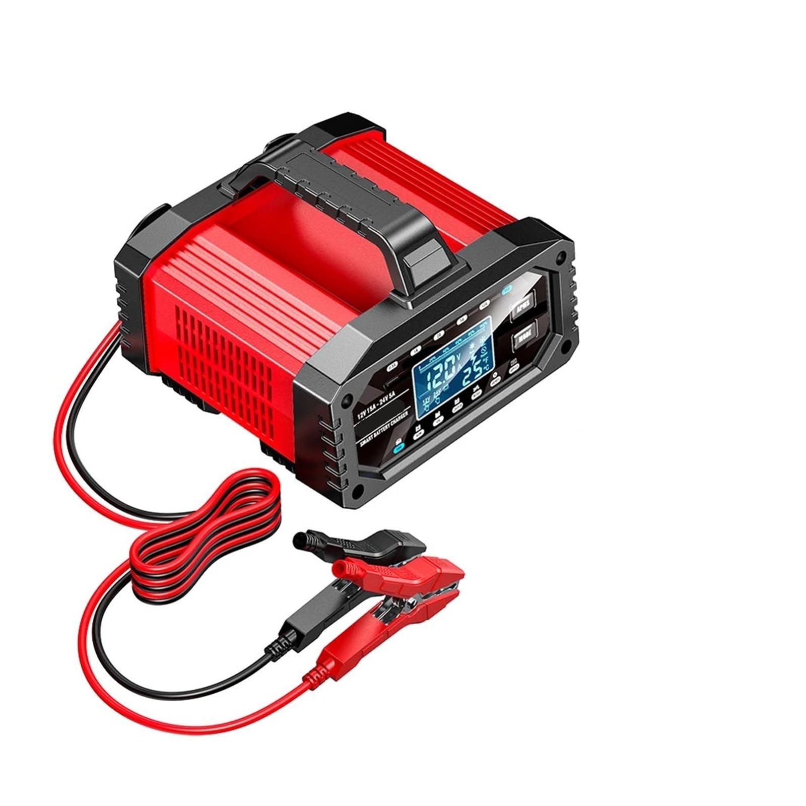 Ładowarka Baterii, Ładowarka samochodowa 15A 12V 24V z wyświetlaczem LCD, wzmacniacz samochodowy, ładowarka samochodowa Moto