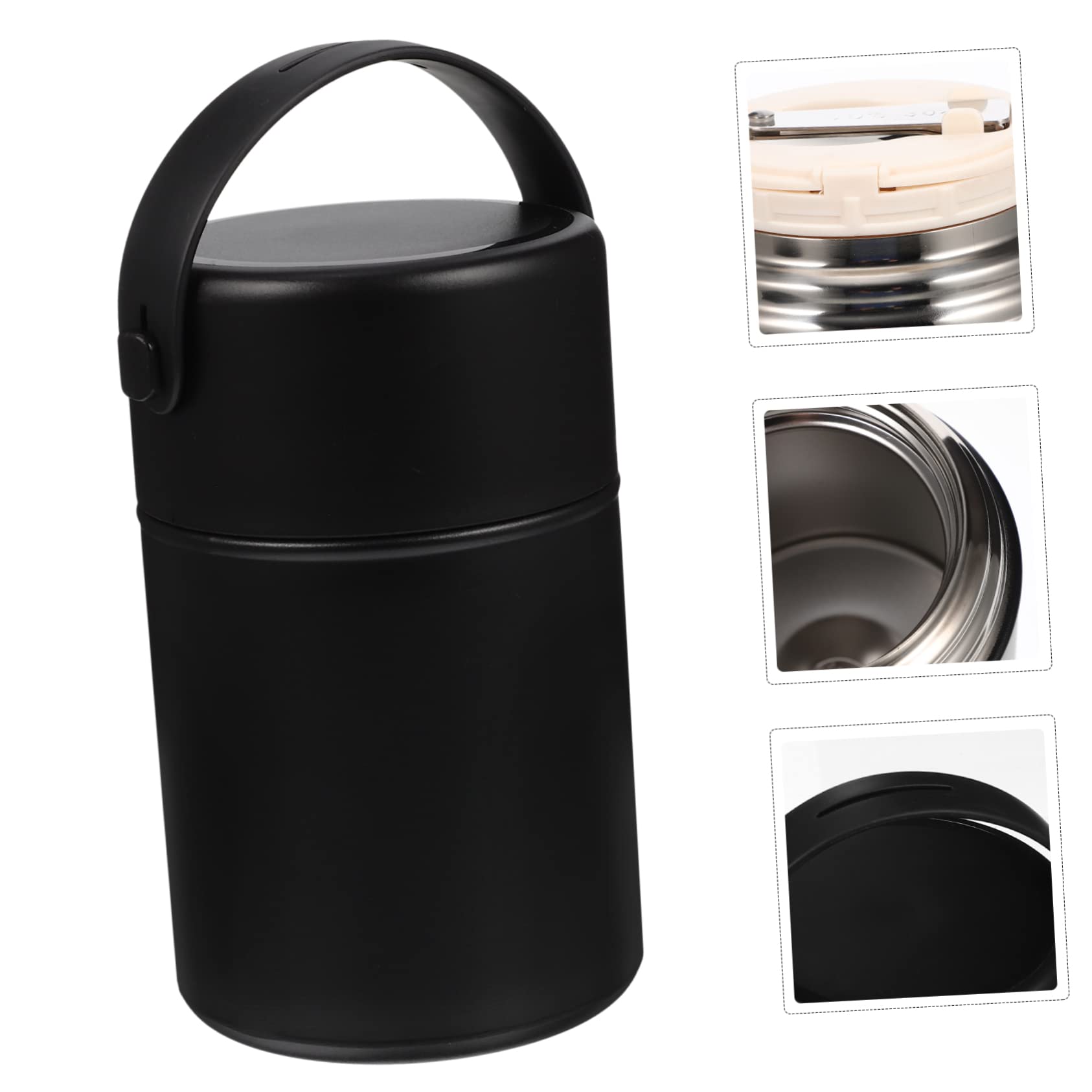 Tragbarer Edelstahl Essensbehälter 850ml Doppelwandiger Vakuum Wärmebehälter Auslaufsicher mit Löffel für Outdoor Aktivitäten Schwarz