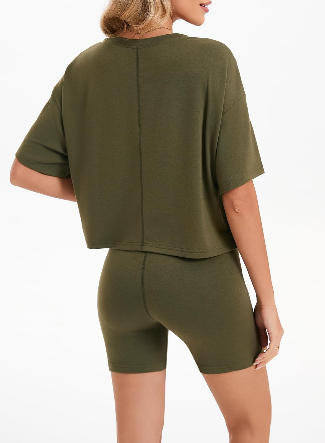 Women 2 Piece Lounge Set 2026 Summer Short Sleeve Crop Tops Shirts Matching Shorts Travel Outfit Clothes - Image 6