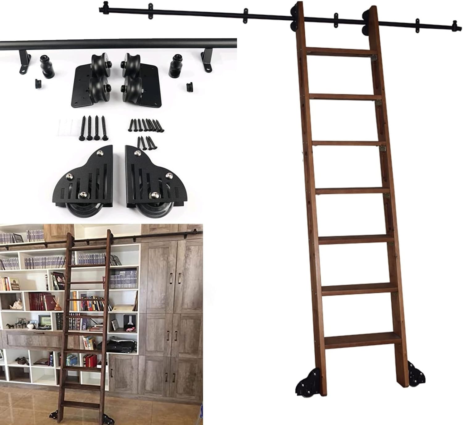 Amazon.com: Round Tube Mobile Ladder Hardware 3.3ft- 20ft Rolling ...