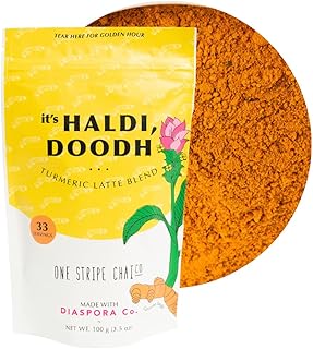 One Stripe Chai Turmeric Powder Blended with Black Pepper & Cinnamon, Turmeric Latte Mix, It's Haldi Doodh! Organic Chai, Tea Gift, 33 Servings (100 Gram Bags, 3.5 Ounce)
