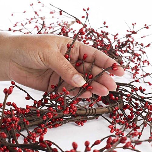 Christmas and Valentine's Day Artificial Red Pip Berry Garland - Winter Rustic Berries, Farmhouse Home Decor for Table Arrangements, Fireplace Mantel, and Centerpiece Decorations (54" Long)
