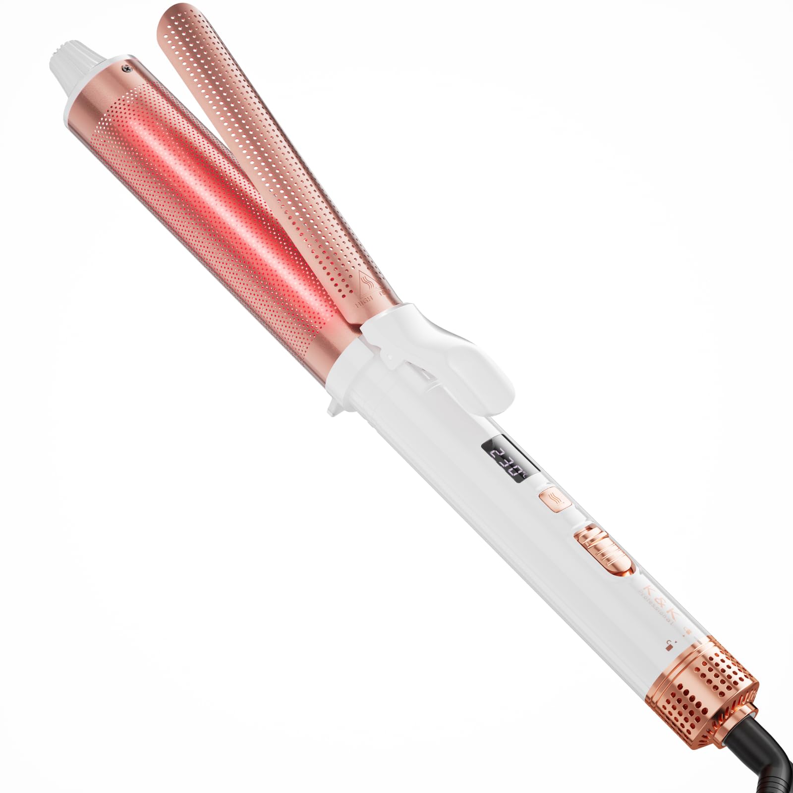 K&K Infrared Curling Iron Wand, 1.5 Inch Ceramic Tourmaline Coating Produces Soft Waves, Airflow Styler Hair Curler, Negative Ion Generator, 30s Fast Heat, Dual Voltage, for Long Hair