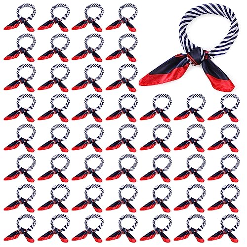 Xtinmee 12 Pack Nautical Square Scarf Red White and Blue Scarf Imitated Silk Sailor Neck Scarves for Women Ladies Stewardess