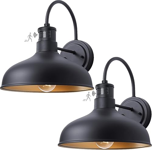 Lámpara de pared con sensor de movimiento de 12 pulgadas para exteriores, con cuello de cisne, montaje en pared, del anochecer al amanecer, color