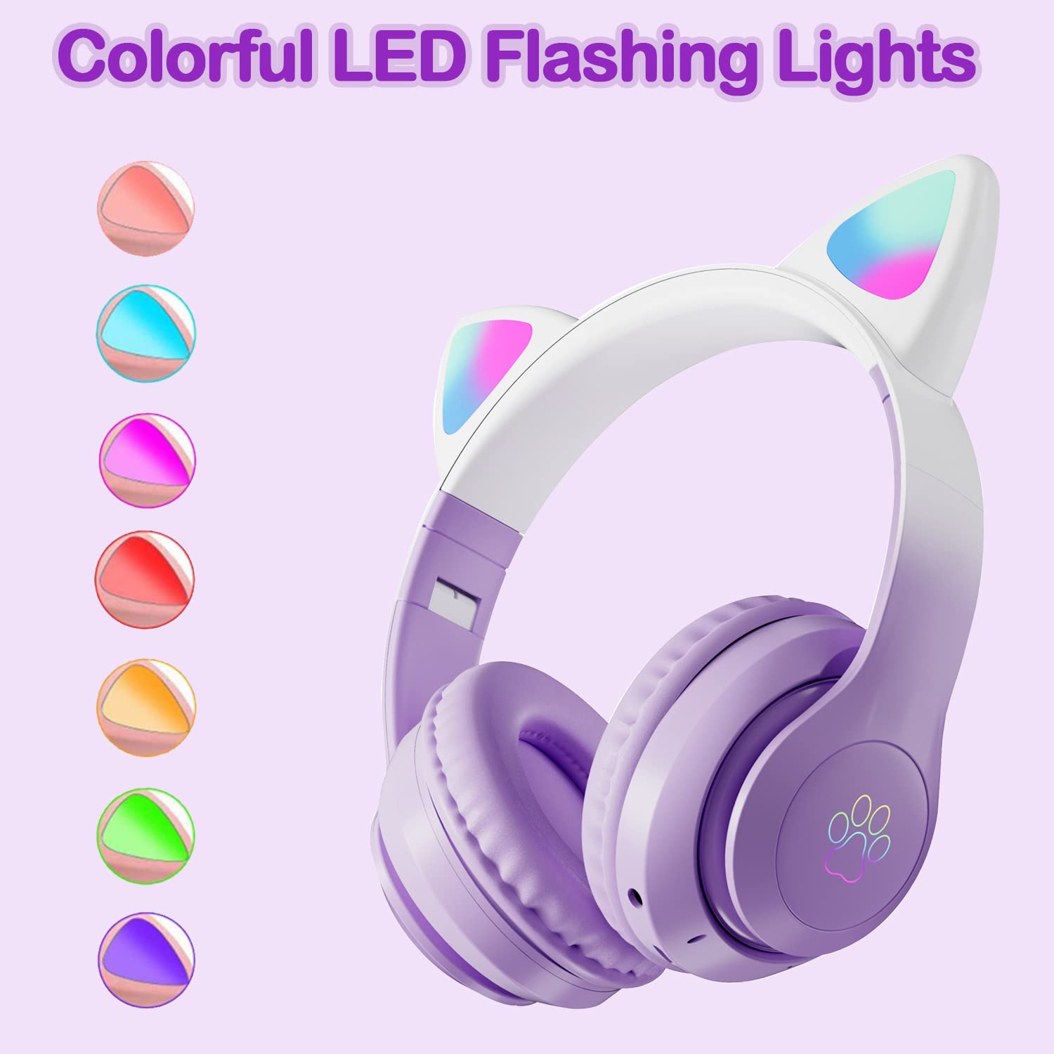 Auriculares inalámbricos Bluetooth con micrófono para niños, adolescentes y adultos (Pro-Morado) | Auriculares con orejas de gato para niñas, adolescentes y adultos