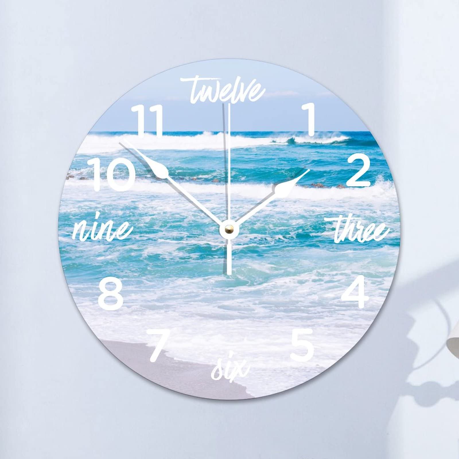 Horloge murale silencieuse 38cm grand format vagues de mer en hiver