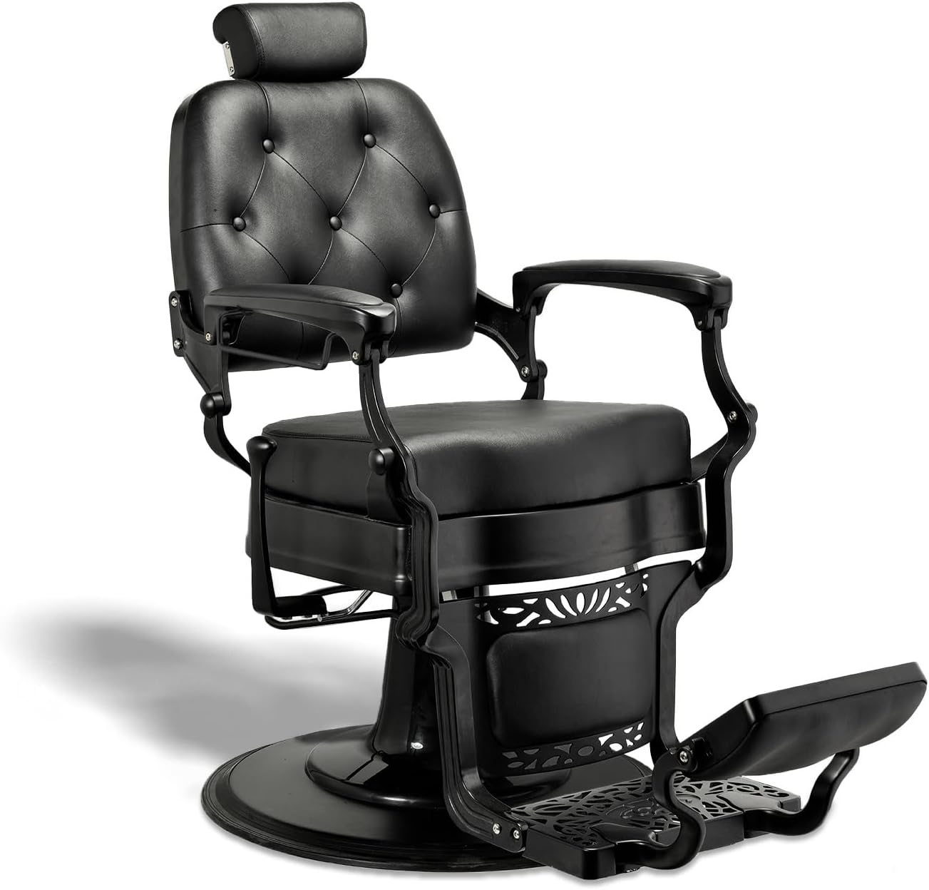 Adams Vintage Barber Chair, Reclining Heavy Duty Barber Chair, Black Seat Black Frame
