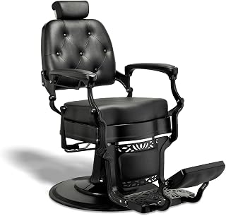 Adams Vintage Barber Chair, Reclining Heavy Duty Barber Chair, Black Seat Black Frame