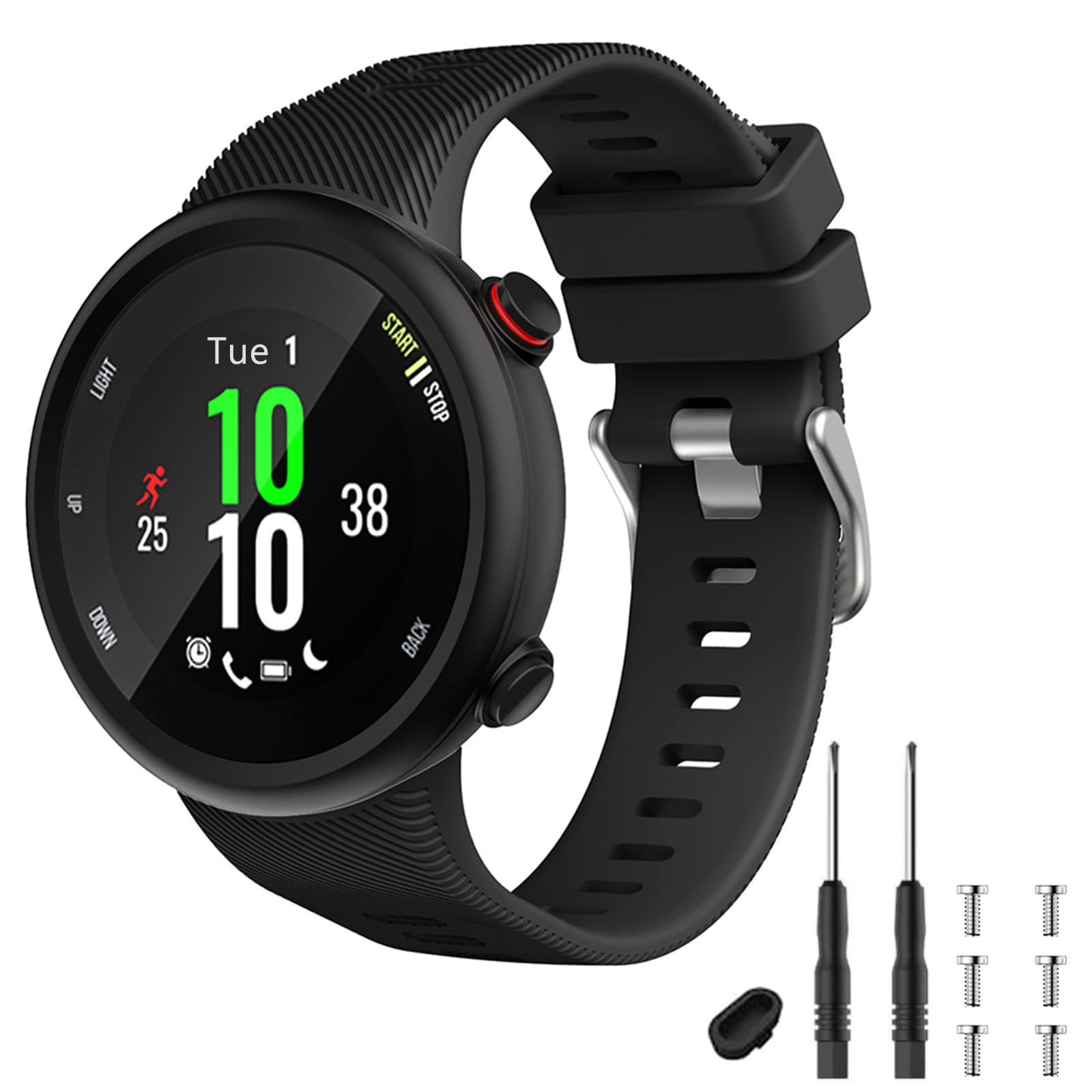 TopPerfekt Strap Compatible with Garmin Forerunner 45, Sport Silicone Wristband Arm Band Replacement Bracelet for Forerunner 45 and Swim 2 (Slate Silver Buckle)