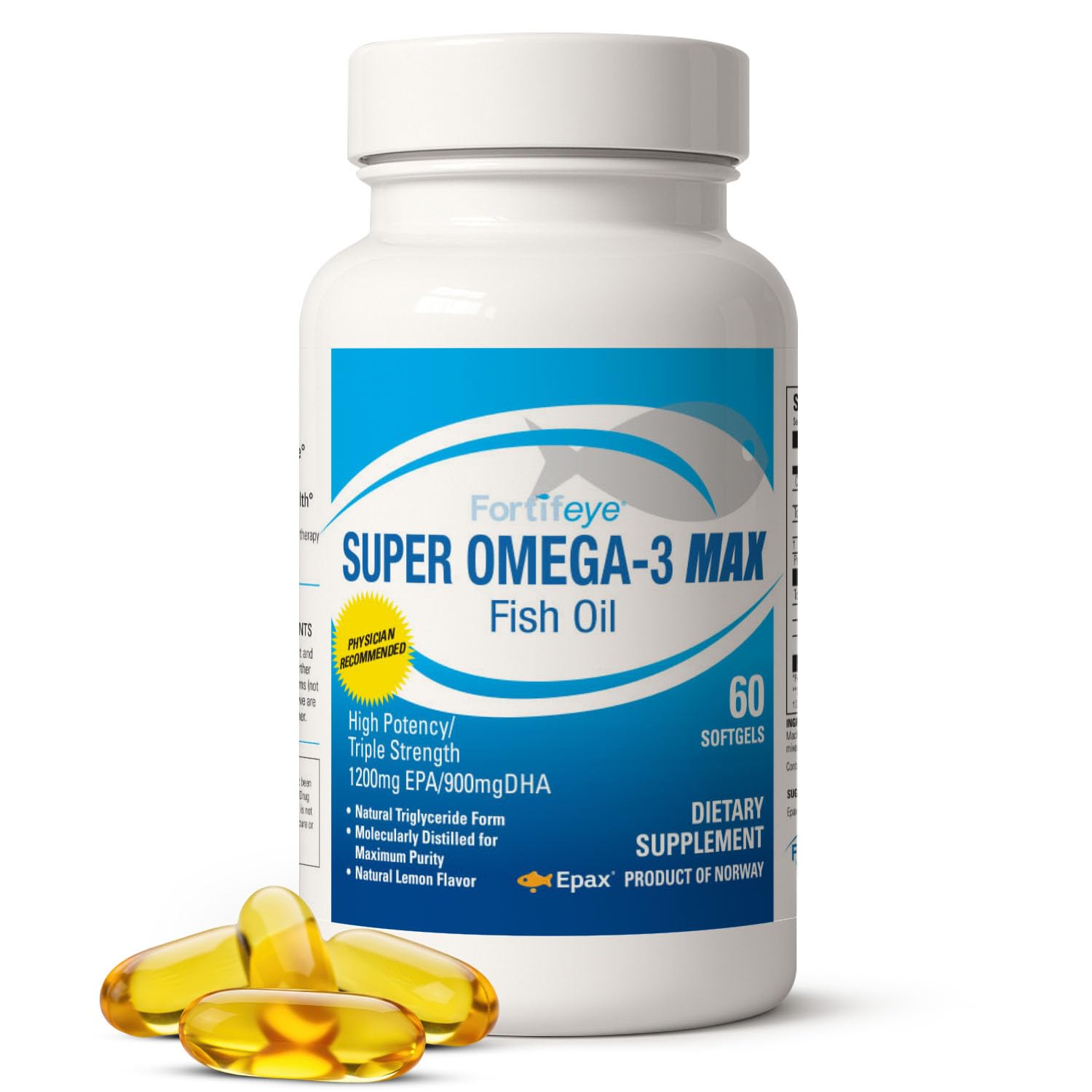 Super Max Omega-3 Fish Oil 2400 mg Made in Norway - High Potency Fish Oil Omega 3 Supplements for Women and Men, Triglyceride Form with EPA and DHA Supplements No Fishy After Taste Lemon Flavor