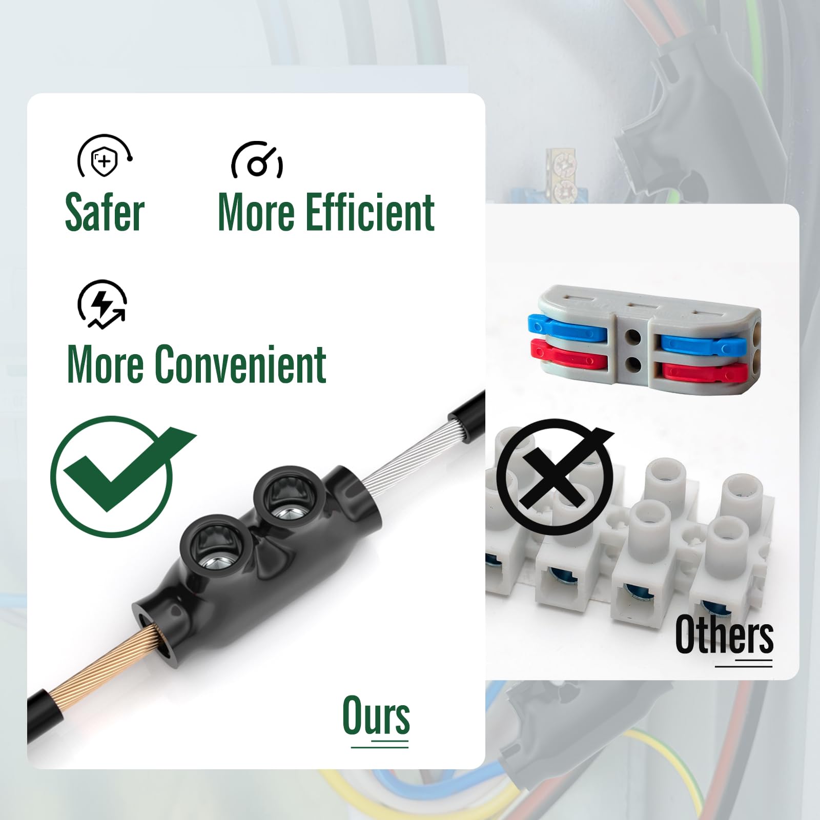 5 conectores rectos aislados de 2 puertos 2-14 AWG, conectores de empalme eléctrico, revestimiento de vinilo negro, doble clasificación para cables de cobre y aluminio
