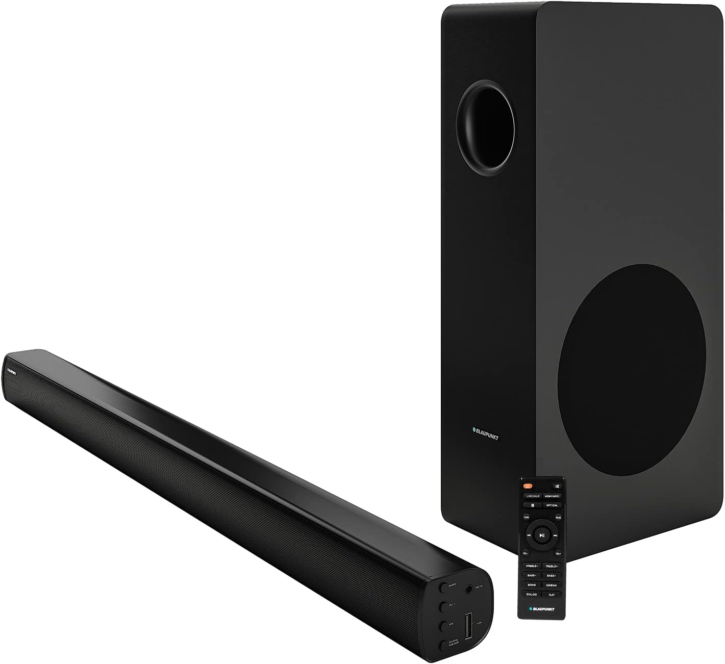 BLAUPUNKTGermany's SBW200 160 Watt 2.1 Soundbar with 8 Inch(20cm) Subwoofer, HDMI-ARC, AUX, Bluetooth and Remote Control