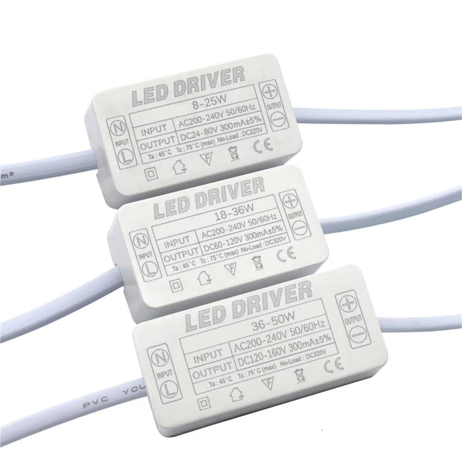 Driver LED 300mA 8-25W 18-36W 36-50W Adattatore di alimentazione AC 200-240V Trasformatori di illuminazione 1 pezzo(36-50W DC120-160V)