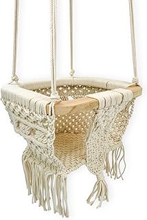 Finn + Emma - Handmade Macrame Baby Swing with Solid Wood Bar - Organic Baby Accessories - Handmade with Care