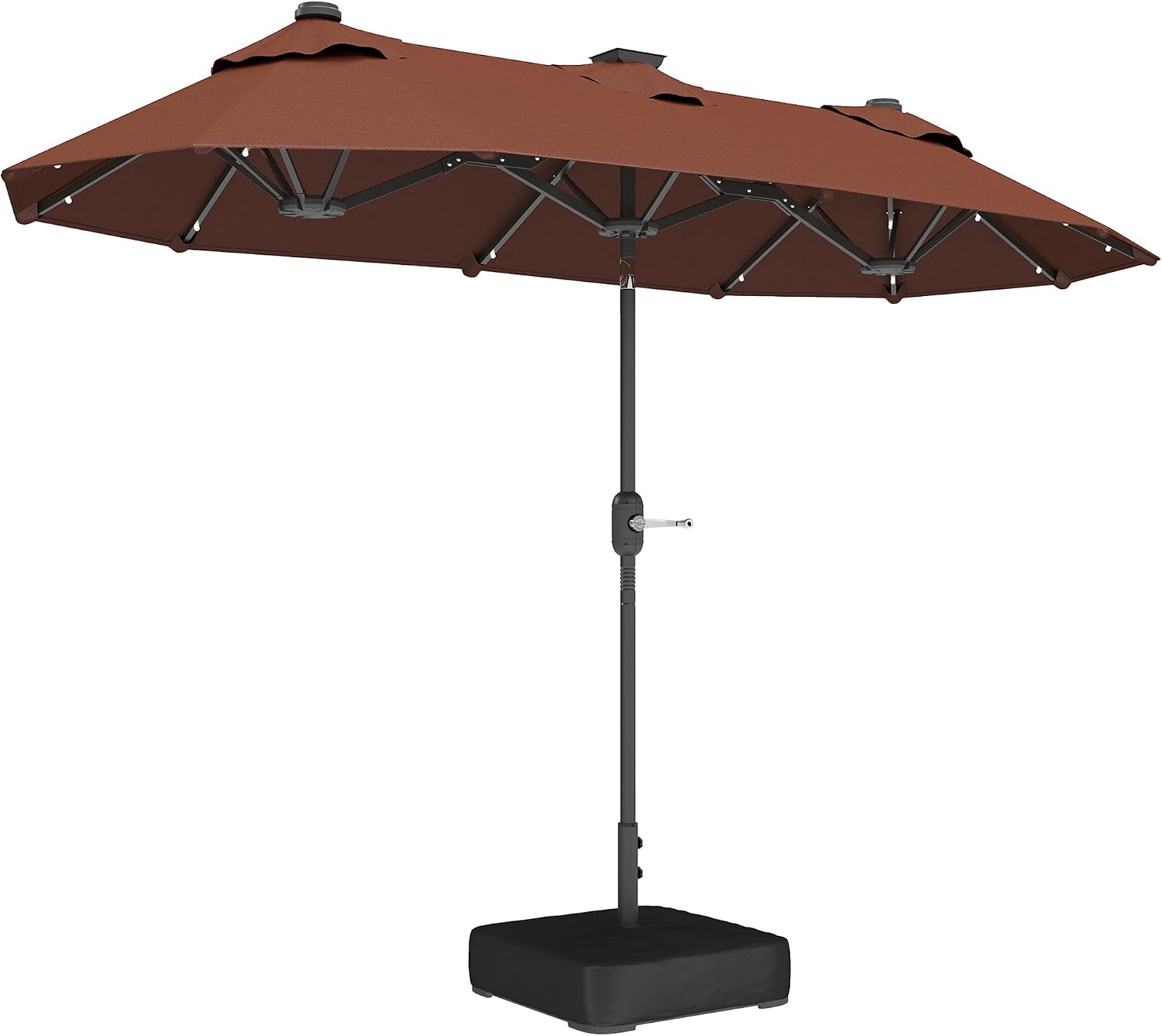 Outsunny 10ft Double-sided Patio Umbrella with Solar Lights and Sandbag Base, Outdoor Umbrella with Push Button Tilt, Crank, Air Vents for Garden, Backyard, Deck, Pool, Market
