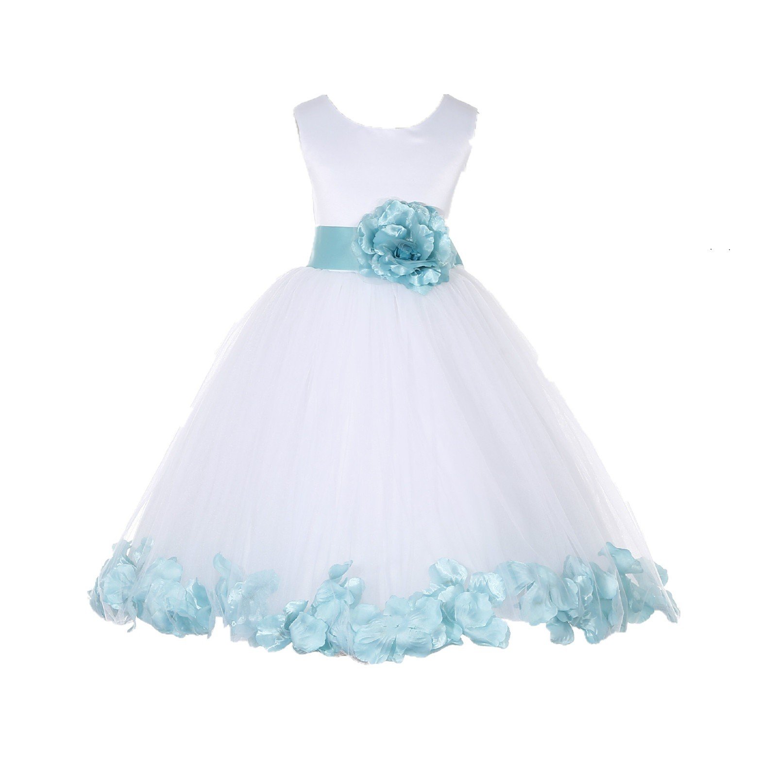 White Tulle Rose Petals Flower Girl Dress Tulle Dress Christening Dress 302T 16