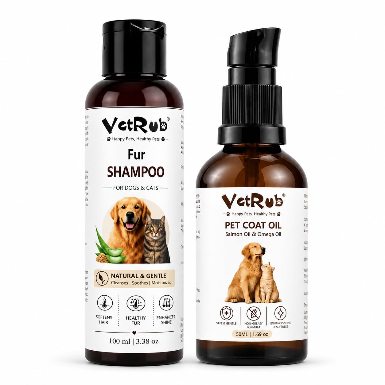 VetRub Fur Shampoo 100ml & Pet Coat Oil 50ml Combo for Dogs & Cats
