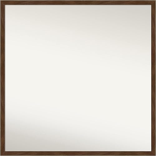 Amanti Art Espejo de pared marrón Carlisle de 27 x 27 pulgadas, espejo de baño cuadrado estrecho para decoración de pared de sala de estar, marco de