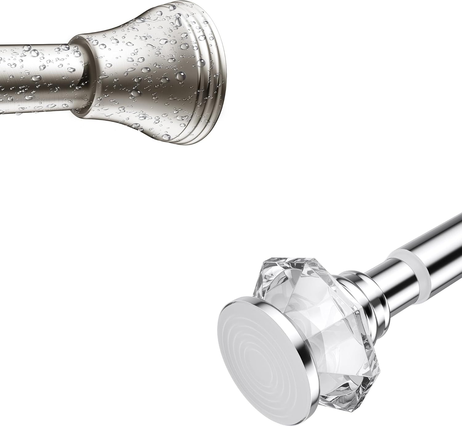 43-72 Inch Brushed Nickel Adjustable Spring Tension Shower Curtain Rod & 43-72 Inch Acrylic Diamond Spring Tension Shower Curtain Rod