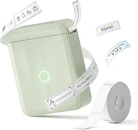 D110 Etiquetadora, Mini Impressora Térmica Bluetooth Portátil, Rotuladora de Etiquetas Adesivas para Casa, Escritório, Cozinha e Escola, com Etiquetas de 12*40mm - 160pcs/Rolo (Meia Polegada), Verde