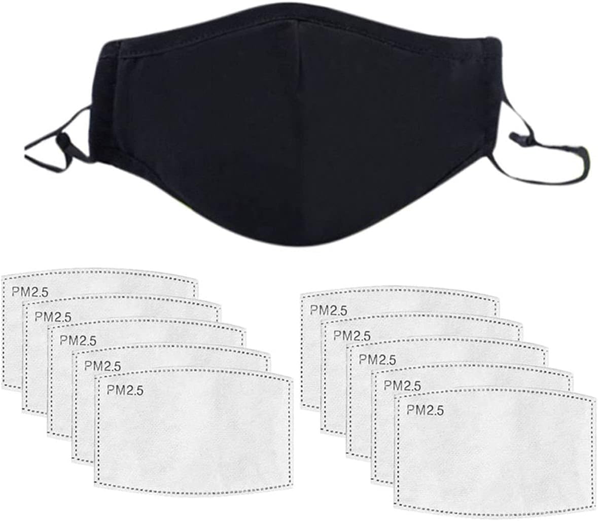 Rarmycus Reusable Cotton Mouth Cover with 10pcs Replaceable Inserts Sports Outdoor Activities for Unisex 15 Years Old and Up Black