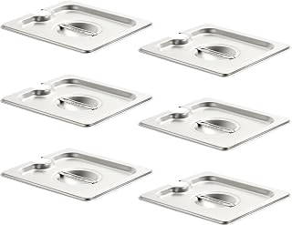CURTA 6-Pack NSF Stainless Steel Slotted Steam Table Pan Lids with Handles - 1/6 Size for Hotels & Catering