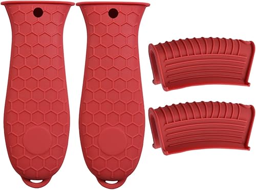 HZMM Paquete de 4 soportes de silicona para mango caliente, soporte para ollas de hierro fundido, fundas de agarre antideslizantes resistentes al