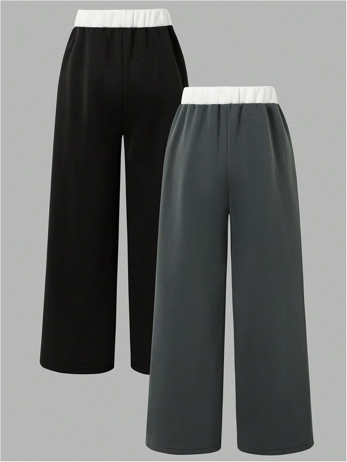 Girl's 2 Pack Sweatpants Elastic Wasited Wide Leg Trousers Casual Athletic Pants