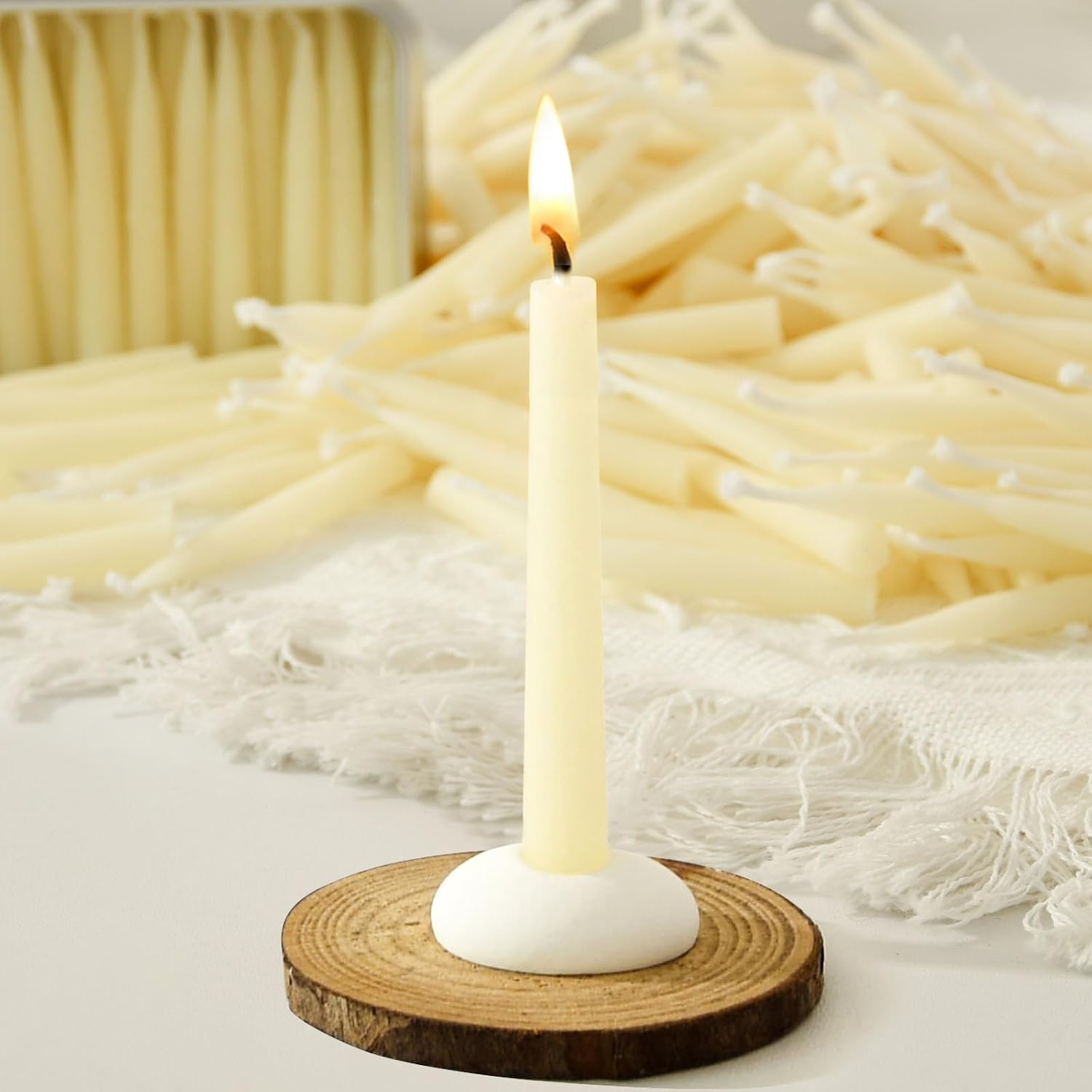 20 Minute 100% Pure Beeswax Candles, Mini Mindful Meditation Taper Candles, Smokeless & Dripless with Holder for Yoga, Prayer, Relaxation (White,24 Pack)