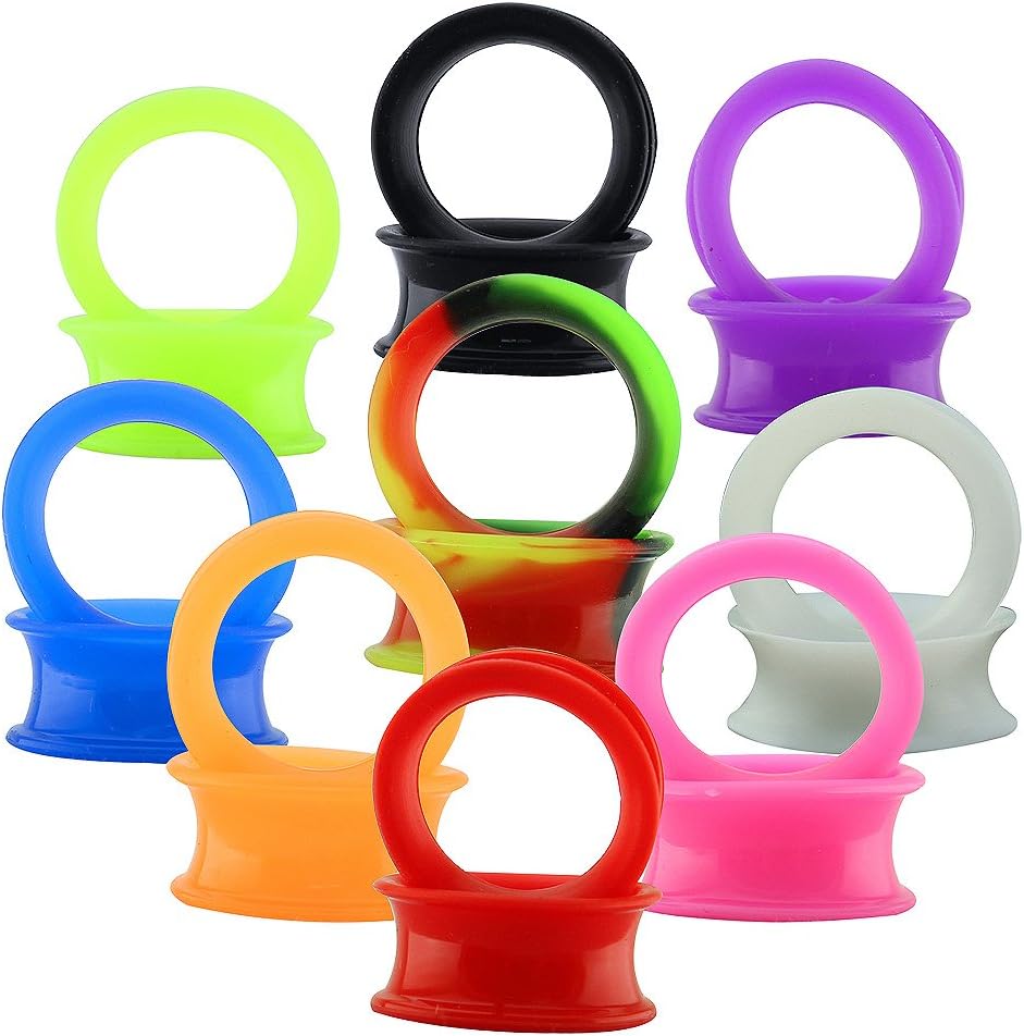 ZS 9 Pair Silicone Flexible Thin Ear Plugs Tunnels Double Flared Expander Ear Gauges Piercing