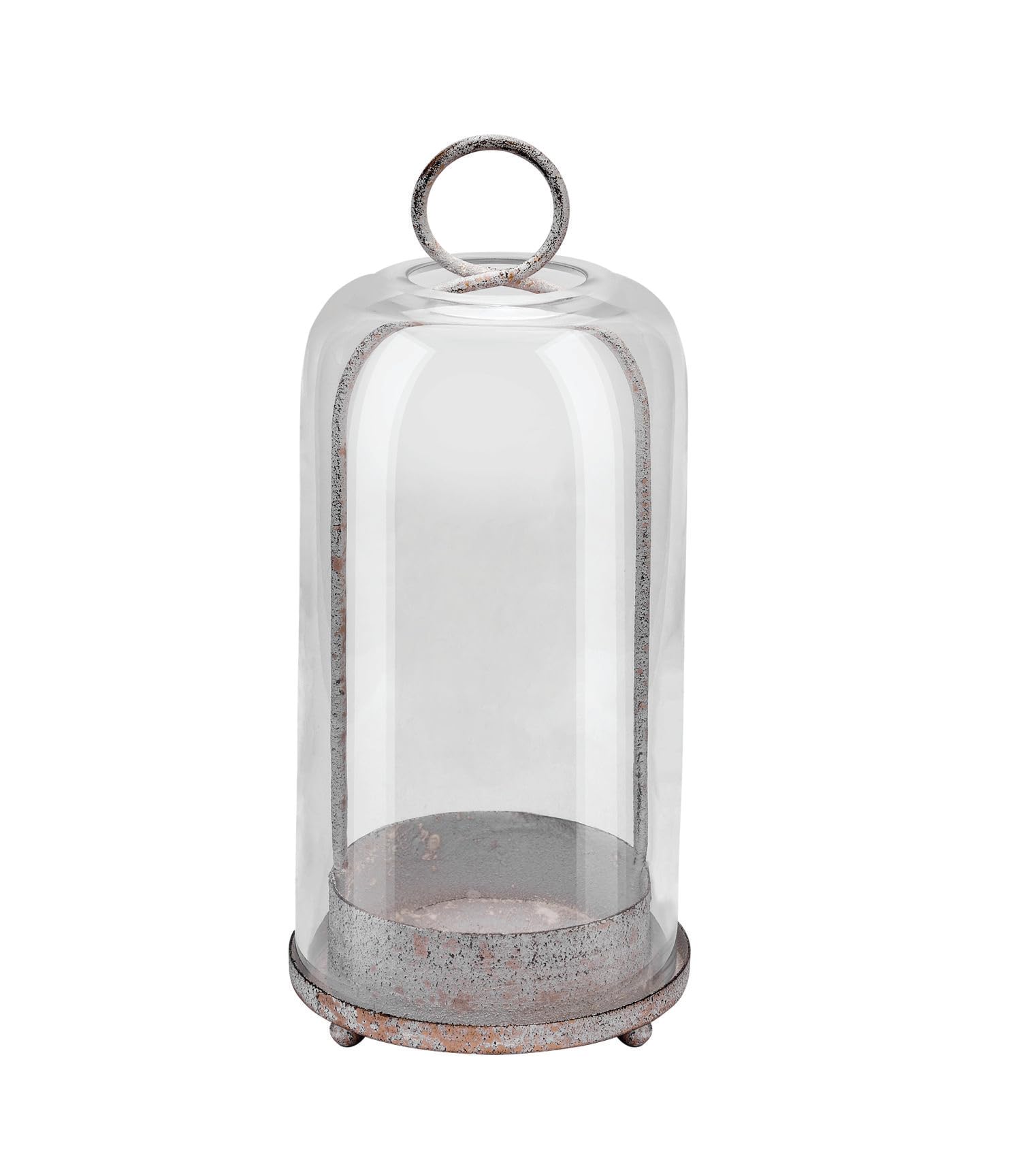 12" High Versatile Modern Metal Hurricane Lantern with Handmade Sturdy Glass Dome in Shabby White for Pillar Candle & Plants, Industrial, Farmhouse (White Shabby, 5"x12")