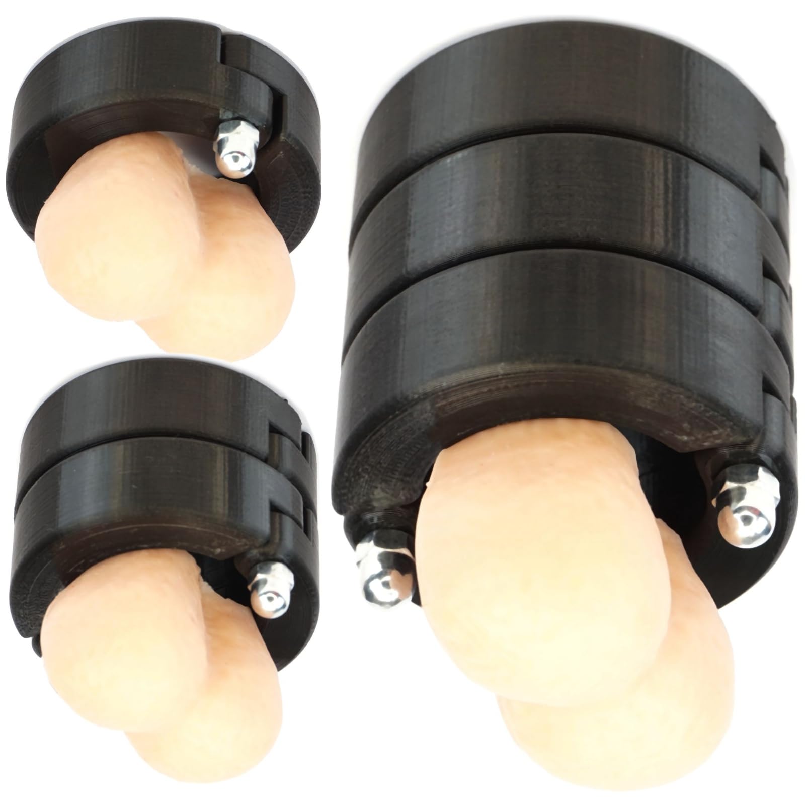 RANGER-MAX Set con anello di serraggio Crusher, Gabbia per erezione testicoli scroto allungata, 3 anelli di Nova Lux, realizzato nell'UE, CBT Nero
