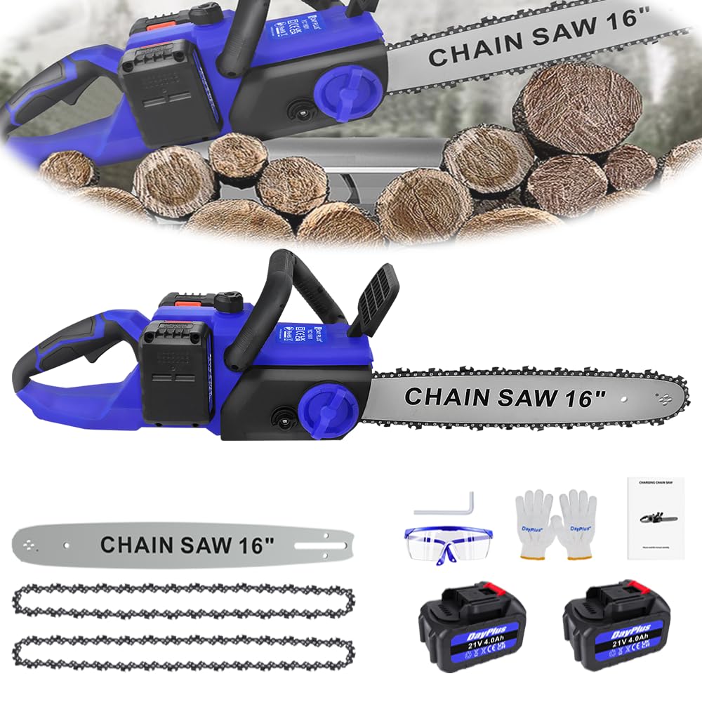 1200W Cordless Chainsaw with Battery and Charger, 16 Inch Battery Chainsaw Brushless Wood Saw with Blade Chains, 50ml Oil Capacity, Handheld Chain Saw for Wood Cutting Tree Branch