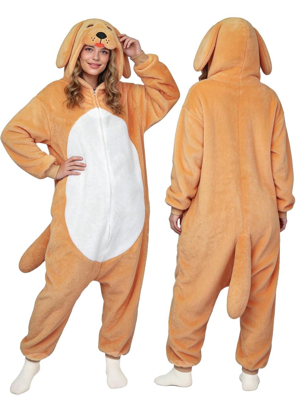 vavalad Adult Golden Dog Retriever Onesie Costume Pajamas Cosplay One Piece Pajamas Jumpsuit Loungewear Hooded for Women men-picture-49