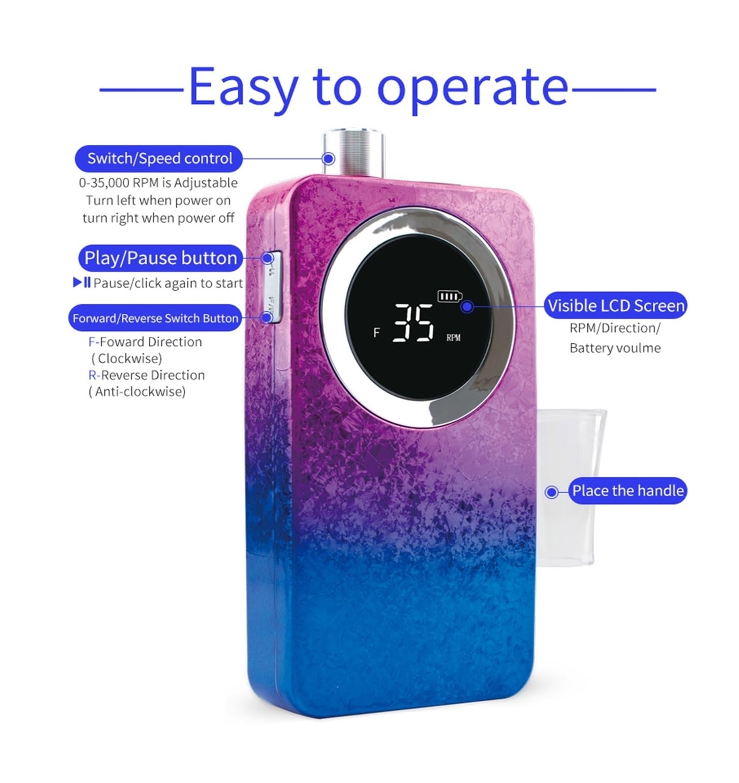 Batteria per scooter elettrico a ricarica rapida, Trapano for unghie cordless portatile con impugnatura senza spazzole, manicure ricaricabile 35000 giri/min, trapano elettrico for lima for unghie Wire