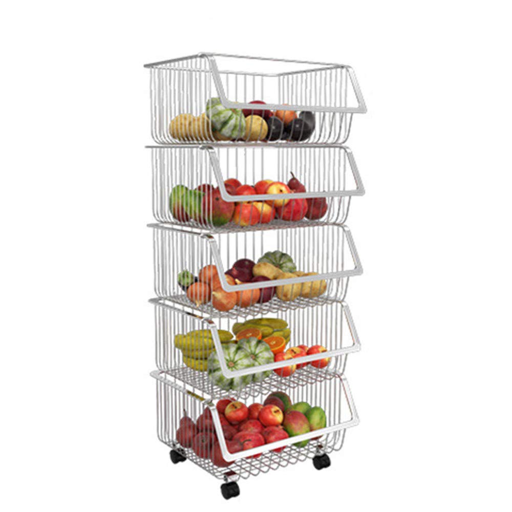Buy Rolling Stackable Baskets, 5 Tiers Metal Utility Vegetable Fruit