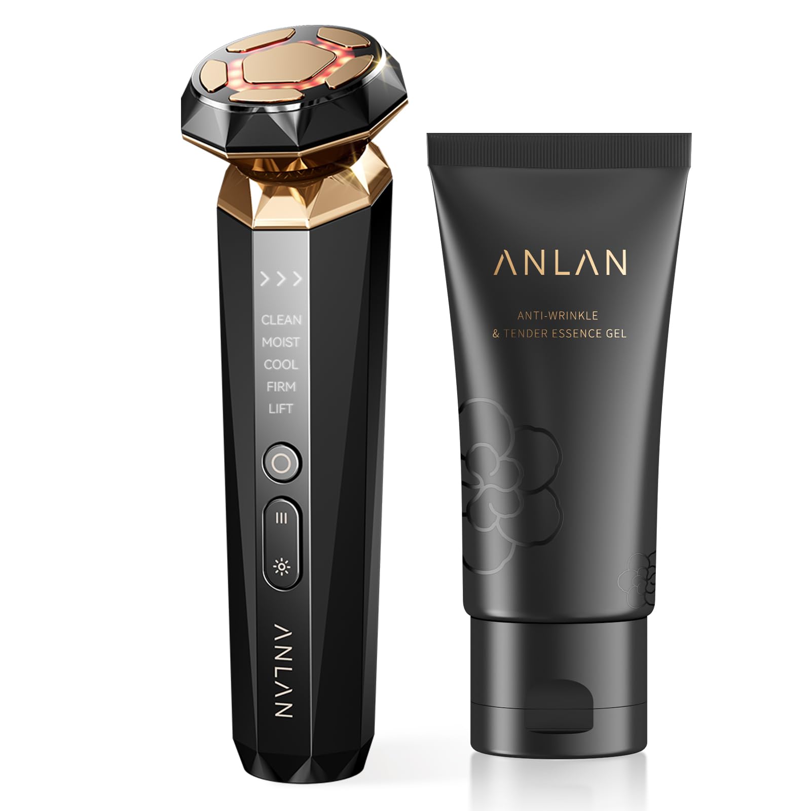 ANLAN 5 en 1 multipolar Aparato Radiofrecuencia Facial con Crema Reafirmante, Masajeador facial eléctrico, Realce de la línea de la mandíbula, EMS V Face Beauty, antienvejecimiento y antiarrugas